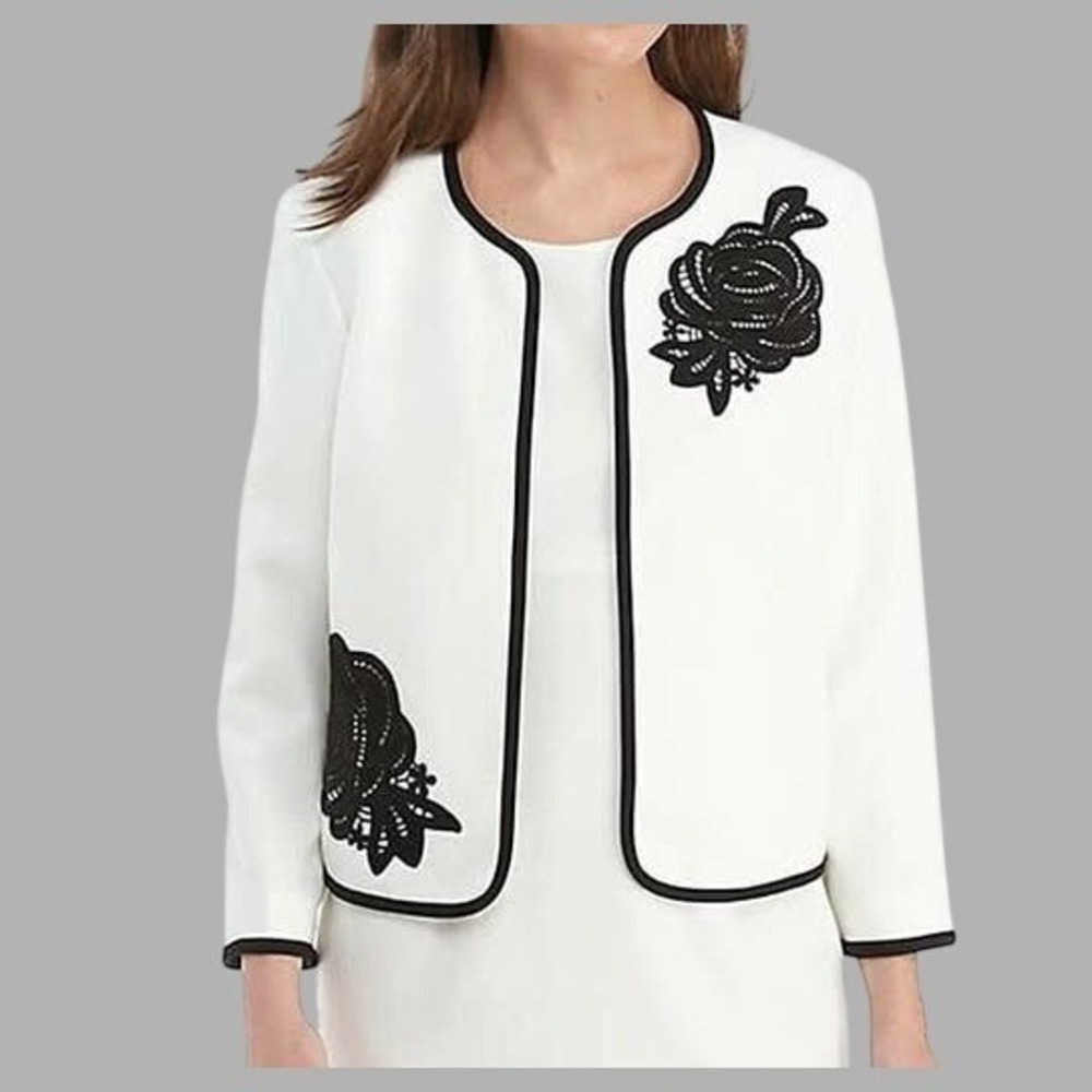 KASPER PETITE Lined Gabardine FLORAL COLORBLOCK Open Front BLAZER/Jacket Sz 8P